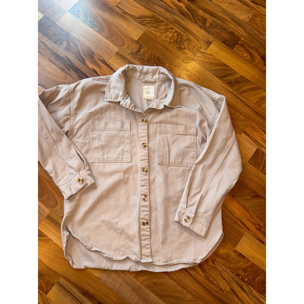 Thread Supply Button Up Shirt‎ Womens Medium Tan Long Sleeve Casual Style Spring